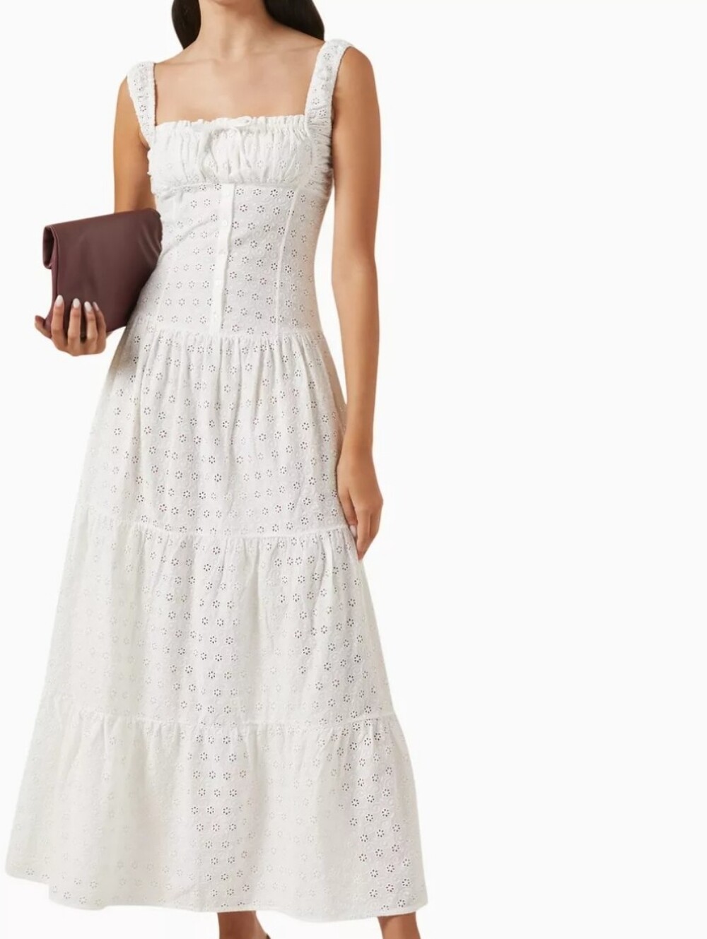Frankie's Bikinis White Eyelet Tiered Maxi Sun Dress